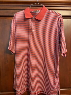 Peter Millar Like New Mens Polo Size XL Red / Navy Stripe